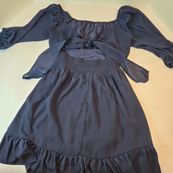 DOKOTOO Women's Lantern Sleeve Square Neck Tie Backless Sexy Dress Sz: M Blue - Picture 4 of 15